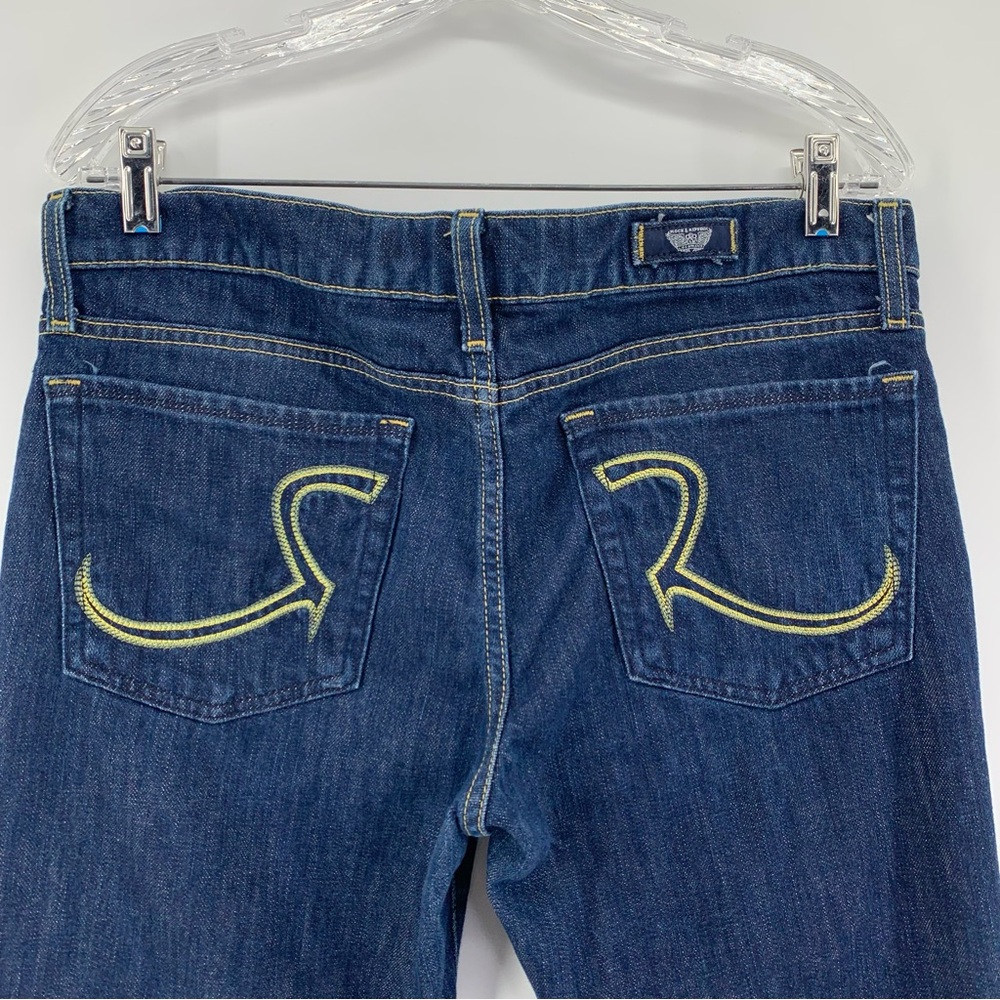 Rock & Republic Stella Jeans 36 X 34 Straight Dark Wash Embroidered Pockets Gold - Picture 2 of 12